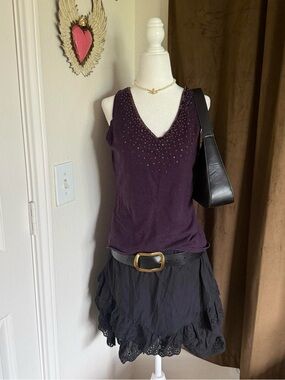 Reba Deep Purple Silk & Cashmere Embellished Tank Top